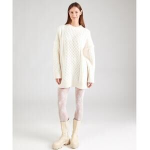Topshop NEW Light Beige Cream Cable Knit Crewneck Knitted Dress Tunic Sweater XS